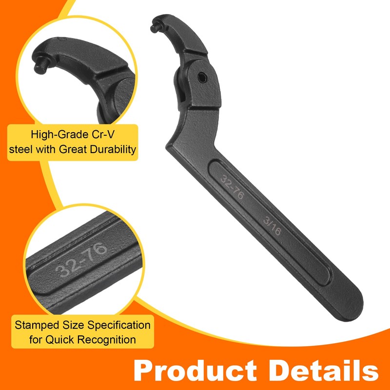 HARFINGTON C Hook Spanner Wrench, 1-1/4 to 3 inches Adjustable