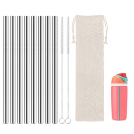 Metal Straws for Owala FreeSip 16oz, 8Pcs 16.5cm Replacement Reusable Stainless Steel Straw with 2 Brush and 1 Pouch, Accessories for Owala Freesip Insulated Stainless Steel Water Bottle 16oz