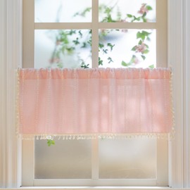 Sutuo Home - Cortinas bohemias con cenefa para ventanas de carretera, cortinas cortas bohemias filtradas de luz, borlas francesas para el país, cortinas bordadas, bolsillo para barra, 1 panel de 52