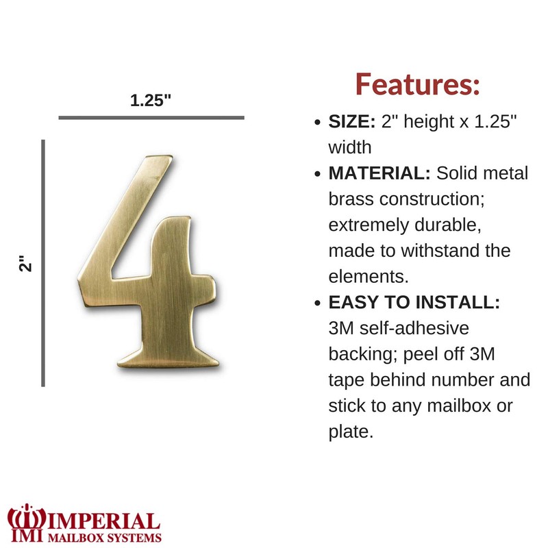 Self-Adhesive 2" Inch Imperial Brass Mailbox Number #4