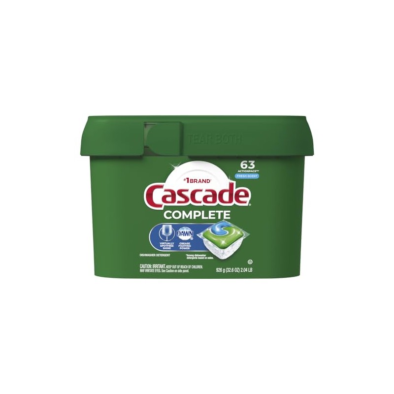 Cascade Complete Dishwasher Pods, ActionPacs Dishwasher Detergent, Fresh Scent, 63