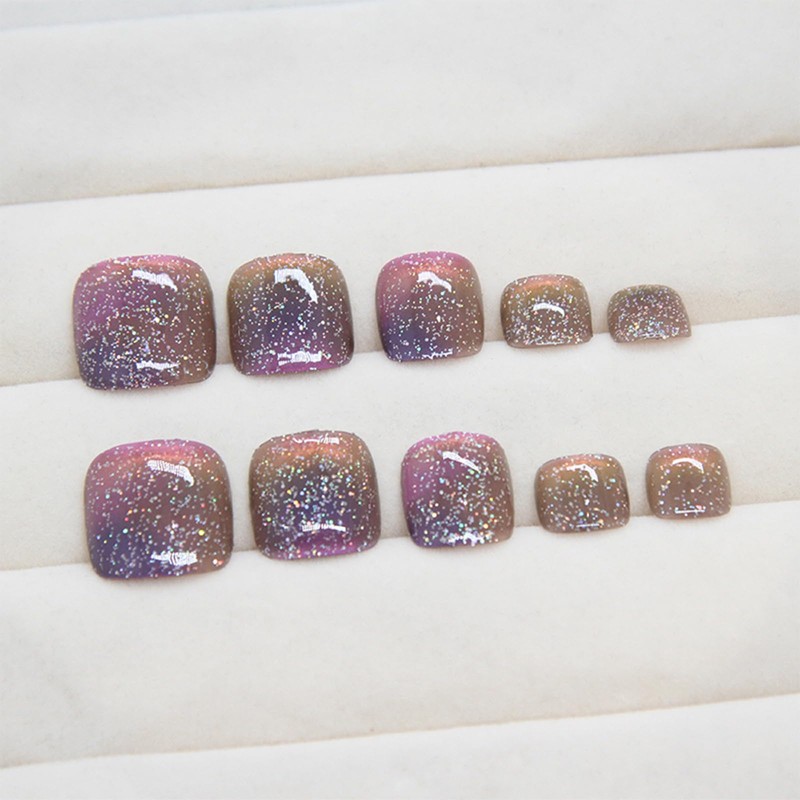 GlamRays Pack of 24 Rainbow Stickers Toenails Short Square False