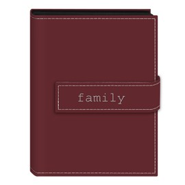 Pioneer Photo Albums 36-Pocket 5 by 7-Inch Embroidered "Family" Strap Sewn Leatherette Cover Photo Album, Mini, Burgundy
