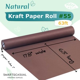 SMART&CASUAL 17.8" x 760" (63') Coffee Kraft Craft Paper Roll for Gift Wrapping Bulletin Board Bouquet Flower Kids Art Packing Parcel Table Covering 80GSM 55LB (Coffee, 17.8" x 63')