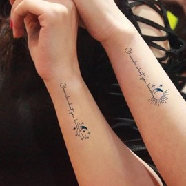 Oottati 2 Sheets Tiny Fake Semi Permanent Waterproof Temporary Tattoos Stickers 100% Plant-Based Ink Realistic English Inspirational Quotes Words Sun Moon Cherish what you have