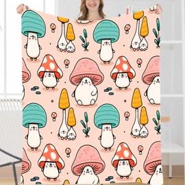 Atthadassi Cute Mushroom Head Soft Blanket All Season Throw Blanket Fleece Blankets Bed Sofa 60"x50"