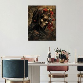 Skull Paint by Number DIY Flowers Paint by Numbers for Adults Skeleton Bride Paint by Numbers Kit for Adults Canvas Oil Painting Art Crafts for Wall Decoration 16x20 Inch Without Frame