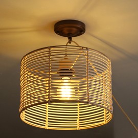 Rattan Lamp Shade E27/E14/E26/E12 Base boho Lamp Cover replacement, Lampshade woven wicker hanging Lamp Shade for Table Lamp Chandelier Pendant lights