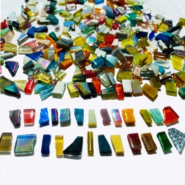 Hengyisha 250g Glass Mosaic Tiles for Crafts, Stained Glass Supplies, Stained Glass Kits for Adults, Stepping Stone Kit, Multi Colors and 0.4 Inch Irregular Shapes