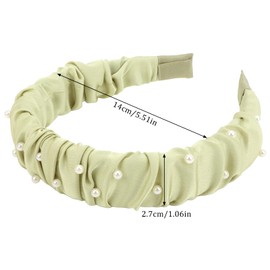 Oblihumoy 2Pcs Pearl Headband for Women, Beaded Design Pleated Wide Headband, Elegant Silk Satin Hair Bands for Dating and Special Occasions