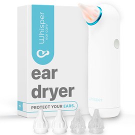 Secador de Oídos | WHISPER | Ayuda para Secar el Agua del Oído Recargable con Terapia de Luz Roja que Proporciona Aire Cálido y Suave al Oído para Combatir la Molesta Otitis del Nadador + Uso de Audífonos