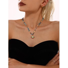 GLIMORA|Evil Eye - Inspired Beaded pendant necklace with Nepalese Natural Stones. Unique Creative Style