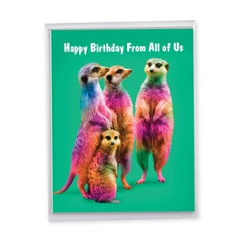 The Best Card Company - Big Funny Birthday Greeting Card (8.5 x 11 Inch) - Colorful Animal Notecard for Kids - Rainbow Meerkats J7178GBDG-US