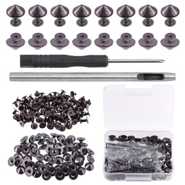 Rustark 100 Sets Gun Black Cone Spikes and Studs with Setting Tools Kit 10 mm x 4.7 mm Metal Bullet Spikes Screw Back Punk Studs and Spikes Bullet Cone Rivets for DIY Leather Craft Clothing Shoes Bag