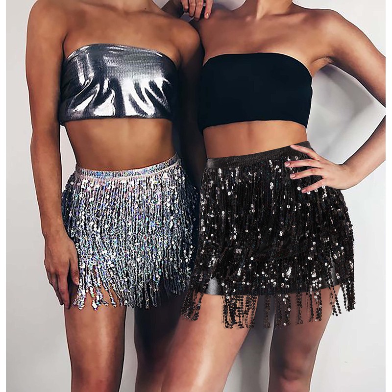Sequin Skirt Space Rave Silver Metallic Glitter Skirt Beyonce Renaissance