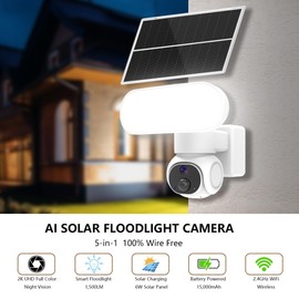 NIUNIUEV Solar Floodlight Security Camera,Wireless Outdoor Security PTZ Camera,100% Wire-Free,2K HD Resolution,2.4GHz WiFi Camera,Color Night Vision,Two-Way Talk (Only Camera)