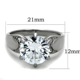 Marimor Jewelry Stainless Steel High Polished 3.9 Carat Round Cut Zirconia Engagement Ring Size 7