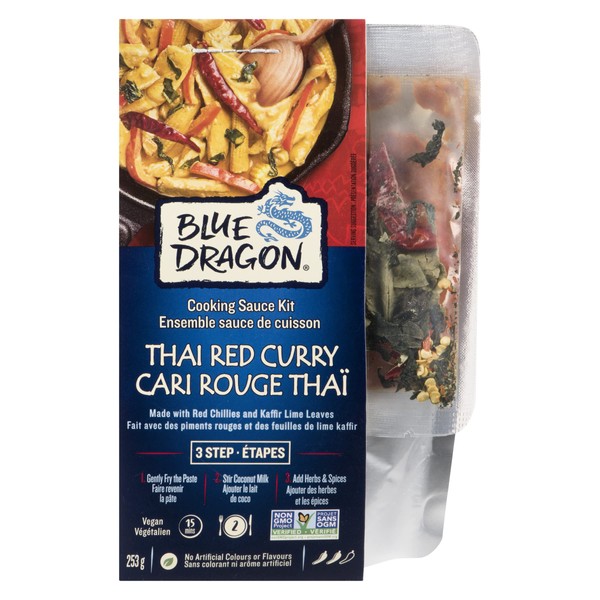 Blue Dragon, Thai Red Curry, 3 Step Meal Kit, Cooking Sauce, Authentic Thai Curry, Vegan, No Artificial Flavours, 253g