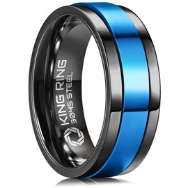 King Ring 8mm Ultra Polished Spinner Ring – Premium Shiny Flat Stainless Steel Fidget Ring for Men & Women K15 – Black Blue 10