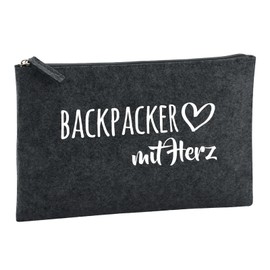 Huuraa Toiletry Bag Backpacker with Heart Gift 1 Litre Felt Charcoal Cosmetic Bag Backpacker Gift Idea