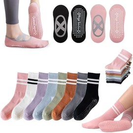 10 Pares Calcetines largos de yoga con agarre para mujer, Calcetines de Pilates Antideslizantes, Calcetines Mujer transpirable Varios colores para Pilates, Yoga, Ballet, Danza, Deportes del Interior