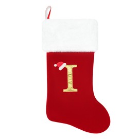 Dbfengbilian 20 Inches Christmas Stockings with Customizable Letters, Large Christmas Stockings with Super Soft Plush Cuff Embroidered Letter - Red I