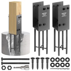 AECXM 4"x4" (Actually 3.5"x3.5") Heavy Duty U-Shaped Fence Post Holder Bracket, Wet Concrete Post Bracket, for Deck railings, Fences, mailboxes, gazebos Wet Concrete Foundation Support (Black-2Pack)