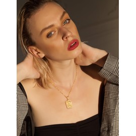 U7 Men Women A-Z 26 Letters Pendant Minimalist Monogram Name Jewelry 18K Gold Plated Square Pendants Capital Initial Necklace (P)