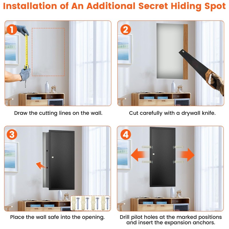 29.53" Tall Hidden In Wall Safe Between 16" Studs with