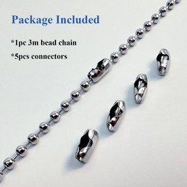 KOCOZA 10 Feet 4.5mm Ball Bead Chain with 5 Connectors for Blinds & Shades, Fix or Replace for Broken Window Blind Vertical (#10, 304 Stainless Steel)