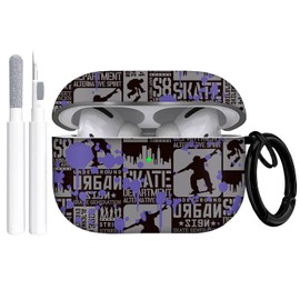 Gedicht Airpods Pro 2 Case, Cute Skateboard Pattern TPU Soft Case, Shockproof with Cleaner Kit & Keychain - Blue