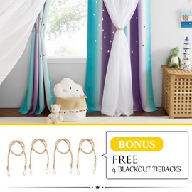NICETOWN Blackout Curtains 90 Inches Long - White Sheer Overlay Thermal Insulated Curtains for Living Room, Ombre Rainbow Curtains for Bedroom (W52 x L90 inch, Teal & Purple, 1 Pair)