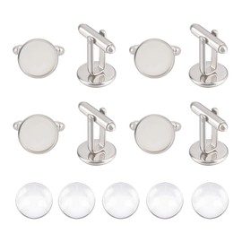 UNICRAFTALE 5 Pairs 13.5 mm 304 Stainless Steel Cuff Links Cabochon Cufflinks for Men Cufflink Tray Bezel Blanks with Transparent Glass Cabochons for Clothing Accessories