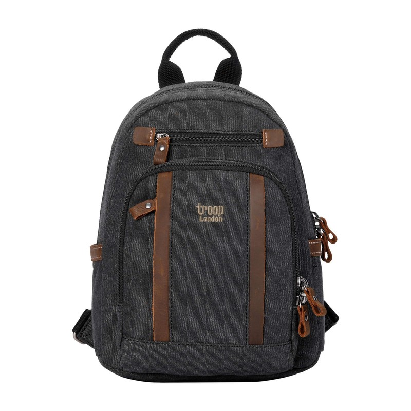 Troop London TRP0255 Classic Canvas Backpack - Black Stone Washed