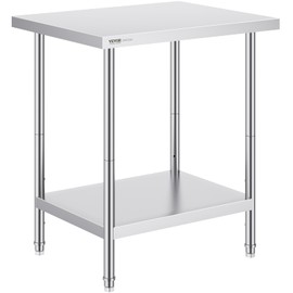 VEVOR Stainless Steel Prep Table, 24 x 30 x 34 Inch, 700 lbs Load Capacity, Heavy Duty Metal Worktable with 3 Adjustable Height Levels, Commercial Workstation for Kitchen Garage Restaurant Backyard