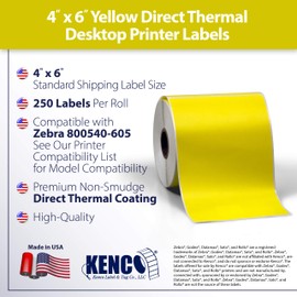 4" X 6" Direct Thermal Perforated Stickers Labels for Shipping Labels, Inventory, and Color Coding - Compatible with Zebra, Rollo, Godex and More (Yellow, 12 Rolls)