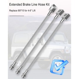 Front and Rear Extended Brake Line Hose Kit Replace 89715 for 4-6" Lift, Stainless Steel Braided Brake Lines Fit for Jeep Wrangler TJ YJ 1987-2006 Cherokee XJ 1984-2001