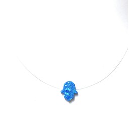 Martinuzzi Accessories Invisible Line Blue Hamsa Hand Nylon Necklace. Floating Illusion. Translucent Necklace (18 Inches)