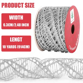 914 cm Satin Ribbon, Glitter Christmas Tree Ribbon, Garland, Christmas Ribbon, Wire Ribbon for Bowmaking, Crafts, Wreaths, Accessories, Gift Wrapping (Silver)
