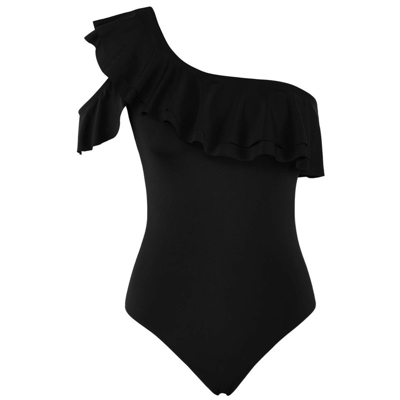 Hilor Women's One Piece Swimsuits One Shoulder Swimwear Asymmetric Ruffles