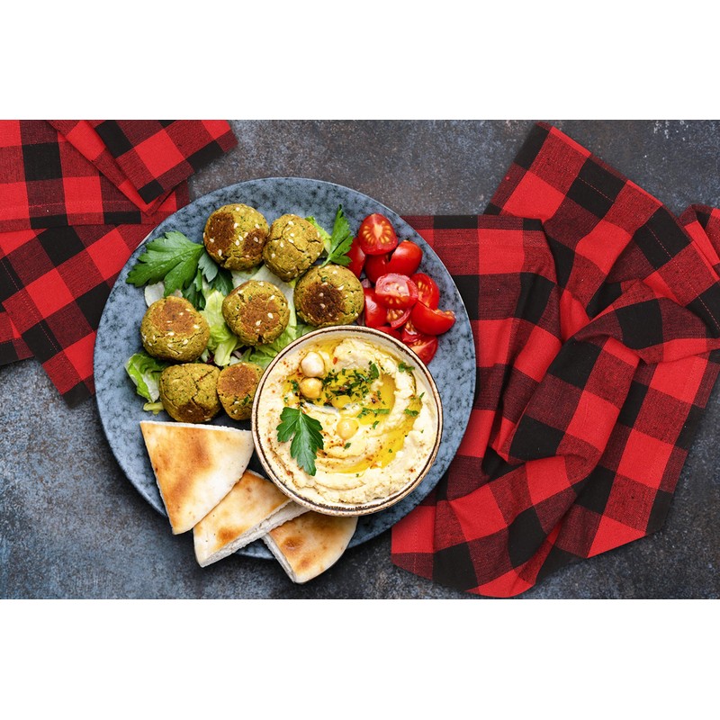 Ramanta Home - Servilletas (12 Unidades), Negro/Rojo (Black/Red), 18x18