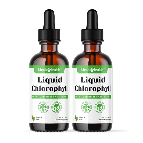 LIQUIDHEALTH Liquid Chlorophyll Drops - Internal Deodorizer, Antioxidants, Liver Detox, Immune Support, Relieve Bad Breath, Reduce Appetite, Collagen for Hair & Skin Health - Vegan, Non-GMO (2 Pack)