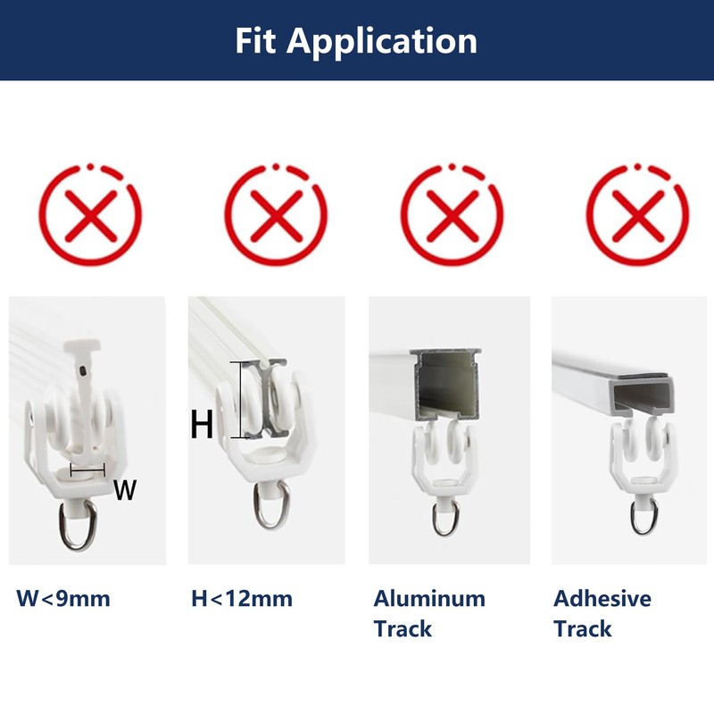 Set of 25 Universal Curtain Track Rollers Hooks, Ceiling Mount