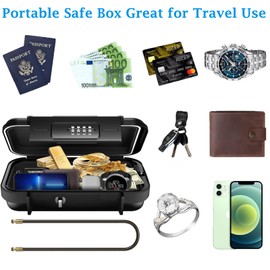 Olipiter Newest Travel Combination Lock Box, Portable Safe Lock Box with 4 Digital Combination, Waterproof Security Small Safe Box with Removable Wire Rope for Home,Office,Hotel,Cars,Travel,Dorms
