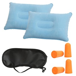 EIHI Inflatable Pillow, Beach Pillow, Blue Inflatable Pillows for Camping and Travel, +1 Black Eye Mask + 2 Ear Plugs, Pack of 5, bronze
