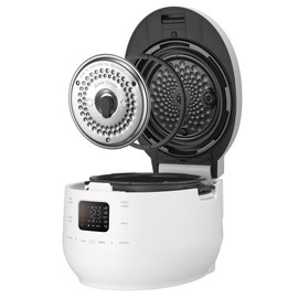 Cuchen CRS-FWK0640WUS Dual Pressure Rice Cooker 6 Cup and Warmer, High/Non-Pressure, Triple Power Packing, Easy Open Handle, Detachable Stainless Cover, Auto Steam Clean, White