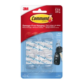 Command 3M Ganchos Adhesivos Removibles, Mini, Transparentes, 6 und por paquete, Organiza y Decora sin dañar tus paredes