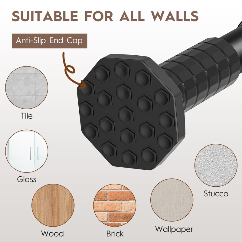 Tension Curtain Rod No Drilling for Window,Adjustable 51-168In,Black | Holds