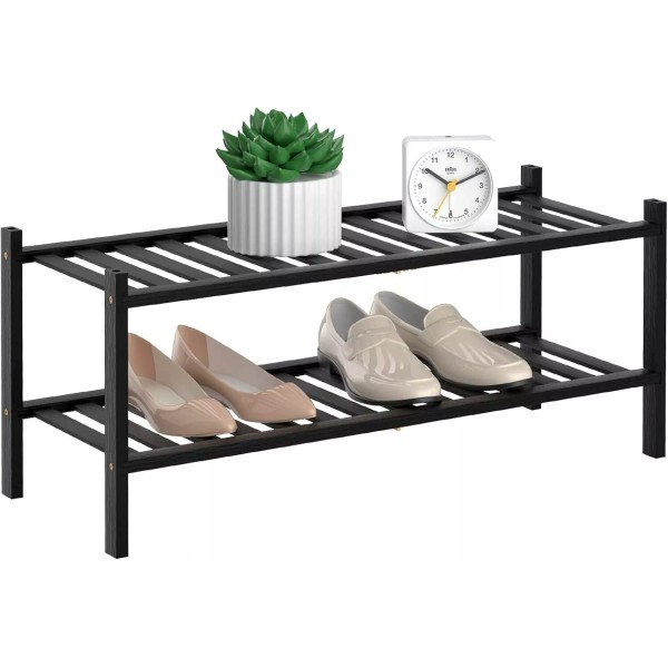 No Brand 2 Tier Bamboo Shoe Rack for Closet Free