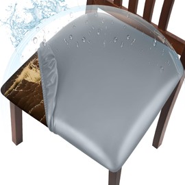 WUSOUPU Leather Seat Covers for Dining Chairs Waterproof Chair Seat Covers Set of 6 Oilproof & Wipeable Kitchen Chair Seat Covers Protector with Buckle Strap (Grey, 6 Pcs)